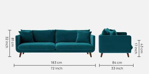 Image of Rejol Velvet 3-Seater Sofa Luxurious Comfort for Living Rooms and Offices (Teal Blue, 3 Seater)