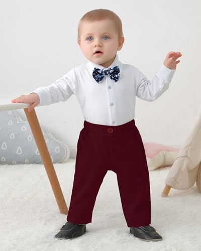 Image of DISAUR Baby Boy Clothes Toddler Boy Outfits 4PCS Gentleman Dress Romper /Vest /Pants /Bow Tie Cotton Suit Sets