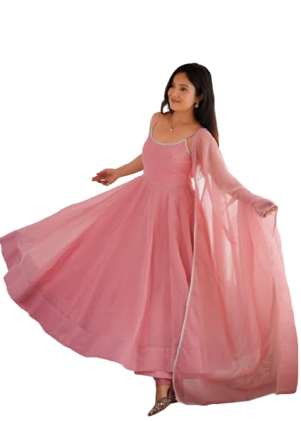 Fashion Crunchy Silk Fabric with SIROSKI Work,Fully Flare Anarkali with Pant, Dupatta Set-image-23