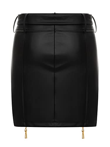 Geagodelia Mujer Falda Casual de Cuero Lápiz Faldas Informal y Ajustadas de Cintura Alta Falda Mini con Cremallera Dress de Invierno y Primavera Elegante y Sexy para Mujer (Negro, L) Cover