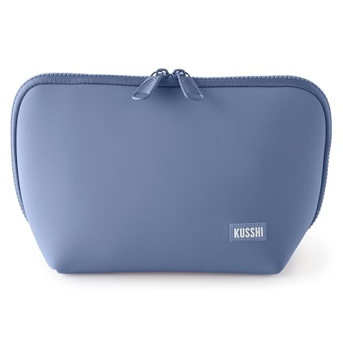 KUSSHI Neoprene Makeup Bag - Washable Makeup Bag for Stress Free Travel (Pearl Blue/Sand Pink)