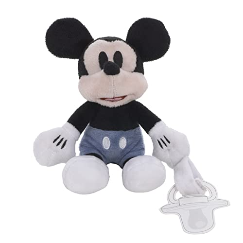Image of Disney Mickey Mouse White, Blue and Black Plush Buddy Pacifier Holder
