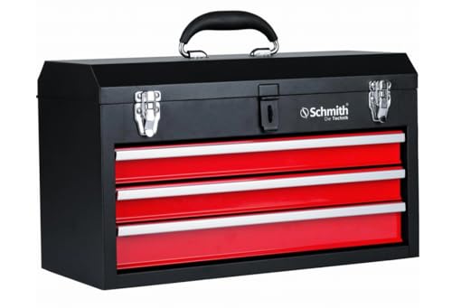 Schmith - Coffre à outils vide - Coffre à outils métallique - Armoire à outils avec tiroirs (3 pièces) - pour atelier et garage, guidages à roulements à...