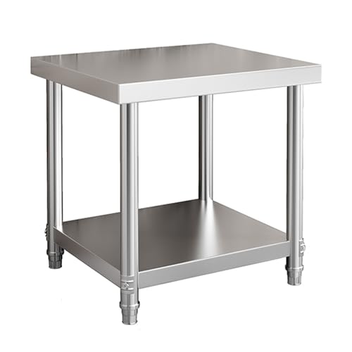 Mesa de trabajo de acero inoxidable, encimera multifuncional de doble cubierta con estante abierto y patas ajustables para preparación de cocina y catering de restaurantes