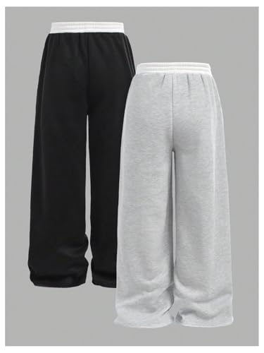 Girl's Wide Leg Sweatpants Elastic Waist Color Block Baggy Sweatpants Joggers Track Pants 2 Pack2