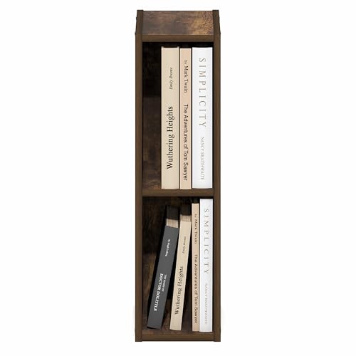 Image of Furinno Fulda Book Shelf, 2-Tier Narrow Bookshelf, Bookcase with 6-in Width Storage Shelf, 9.3 x 5.9 x 21.2, for Living Room, Bedroom, Home Office, Amber Pine