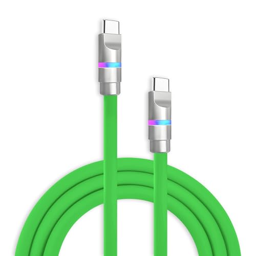 Image of chubbycable 100W USB C to C Charge Cable with LED Light, Green, 0.82 FT | 45,000+ Bend Tested, 480Mbps Data Transfer, E-Marker Safety Chip, 6mm Extra Thick, Tangle-Free Design
