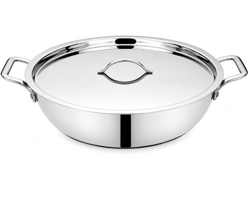Image of Bhalaria Triply Stainless Steel Kadhai with Lid & Handle 28cm 4 Litre |Induction Base Heavy Gauge 3 Layer Body | Deep Fry Pan Wok for Sabzi, Curry & Frying| Food Grade |Gas Compatible |Dishwasher Safe