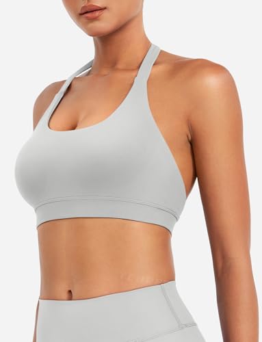 Image of YEOREO CoreFlex Women Halter Sports Bra Workout Seamless Padded Basic Bra Open Back Yoga Gym Crop Top