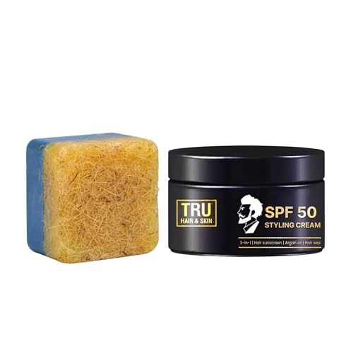 Image of Tru hair & skin Rebelx soap with natural Loofah - 100gm + SPF 50 Styling Cream - 50gm