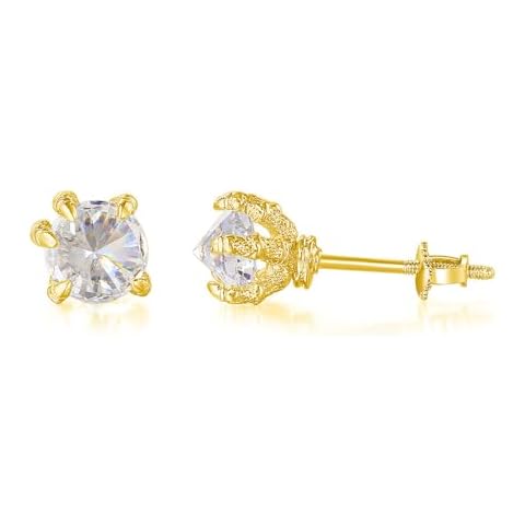 Hopply S925 Sterlings Silver Dragon Claw Stud Earrings,Hypoallergenic Cubic Zirconia Screw Back Mens Earrings Jewelry for Women (Gold White CZ-18K Gold) Cover