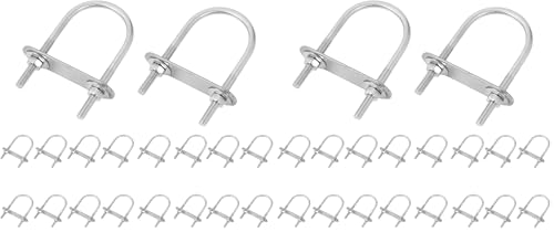 Image of 16 Sets Round U Bolts 1.57 inch(40mm) Inner Width 90mm Length Zinc Plated Steel M6 with Nut, Plate, Washer (Pack of 2)