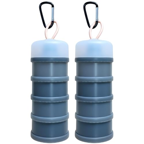 Juego de 2 recipientes de viaje para proteína en polvo, dispensador portátil apilable y a prueba de fugas con mosquetón, recipiente apto para uso alimentario ideal para el gimnasio, los viajes, gris