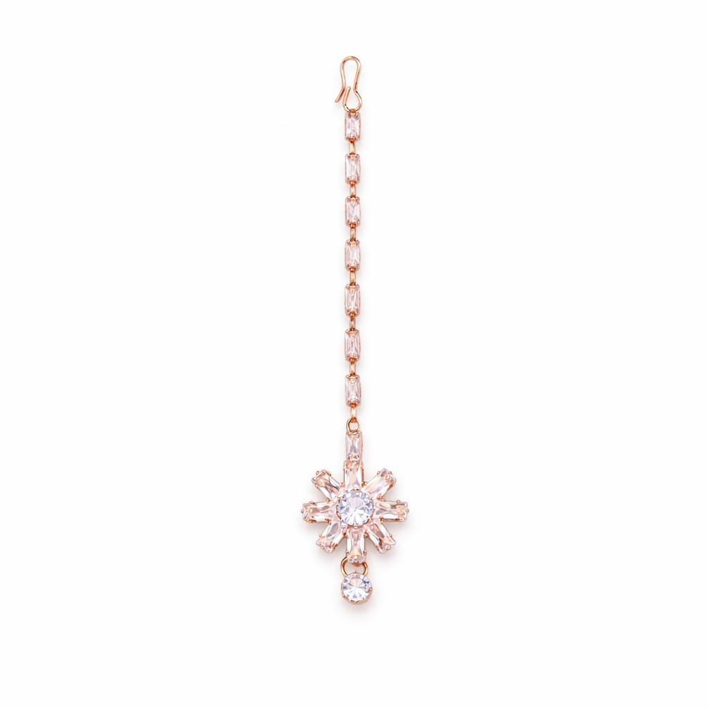Beautiful Rose Gold Plated Tikka with Round Diamond Drop Accent-image-9