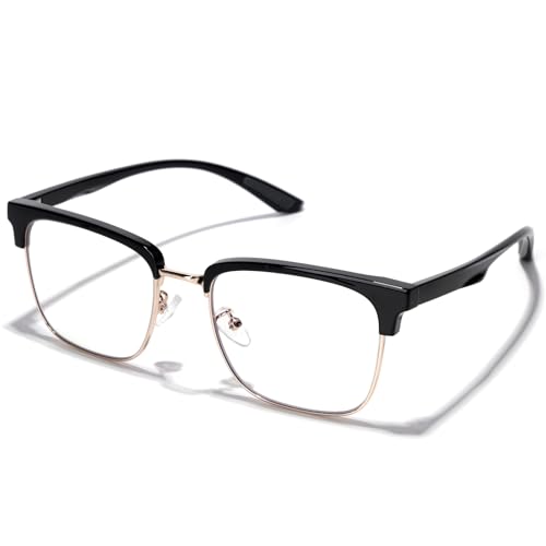 Image of ZanyLen Blue Light Glasses Men Rectangle Large Browline Computer Gaming Glasses