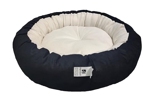 Image of Small Size Dog Bed for Small Size Dogs, Puppies, Kitten and cat Bed Velvet Fabric Dual Color Black-Cream Anti Skid Bottom Washable Export Quality Pet Bed