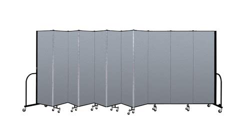 Standard Room Divider with Metal Frame, 11-Panel Folding Portable Partition Privacy Walls for Schools and Offices, 6'-8" H x 20'-5" W - Grey Smoke Fabric