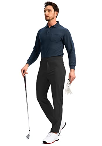 Pudolla Men's Golf Pants Stretch Sweatpants With Zipper Pockets Slim Fit Work Casual Joggers Pants For Men (Black Large) #TOP5