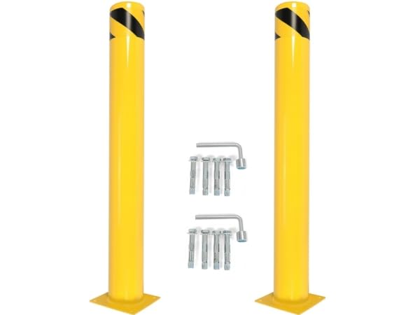 Kojem (2Pcs) 42 inch Steel Safety Bollard Parking Barrier Post Safety Bollard Universal for Outdoor Sidewalks Entrances Parking Lots Powder Coat Pipe Steel Bolts Yellow 42