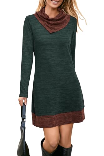STYLEWORD Strickkleid Damen Herbstkleid Langarm Pulloverkleid Warm Winterkleid Tunika Kleid für Herbst Winter(Dunkelgrün-220,L)