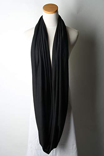 corciova Black Soft Girl Women Infinity Wrap Scarf Stretchy Jersey Knit Sleep Head Circle Scarf Continuous Loop Light Weight3