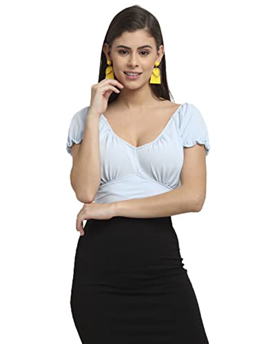 Image of ELEVANTO Women's Ruffle Stylish Short Sleeve Tie Up Back Crop Top Off Shoulder Bardot Blouse /Tops for Summer