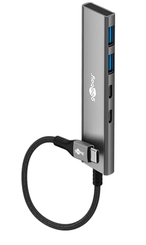 goobay Hub USB C 4 Puertos Slim – 2X C + 2X A (USB 3.2), SuperSpeed 5Gbit/s, Carcasa de Aluminio, Compatible con MacBook, iPhone, Android, SSD, Windows/macOS/Linux, 76563