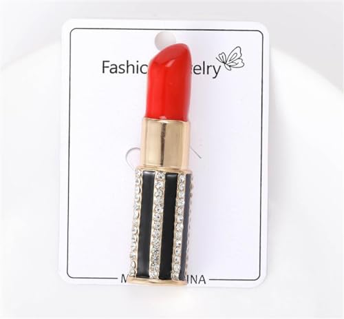 Image of Lipstick Ladies' Crystal Brooch Fashion Enamel Lapel Pin Creative Sexy Sparkling Crystal Sweater Shawl Scarf Wedding Party Brooch Set Jewelry Accessory Valentine's Day Gift