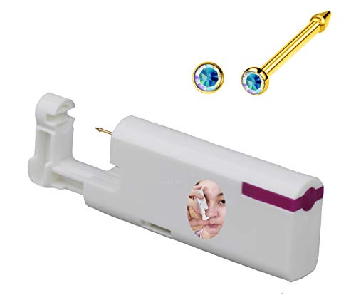Silver Angel Nose Piercing Kits 20G Nose Stud Self Nose Piercing Gun New Generation Disposable Self Body Piercing Kits Safety Gold Color Nose Ring (Colorful)