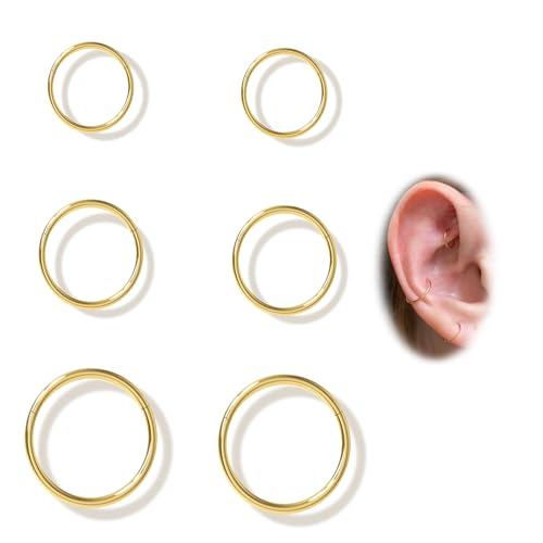DAILI Small Gold Hoop Earrings Lightweight 14K Gold Plated Huggie Hoop Earrings for Cartilage Helix Tragus Hypoallergenic Earrings for Women Men Tiny Thin Hoops Surgical Steel Endless Hoops Earrings 6-10 mm