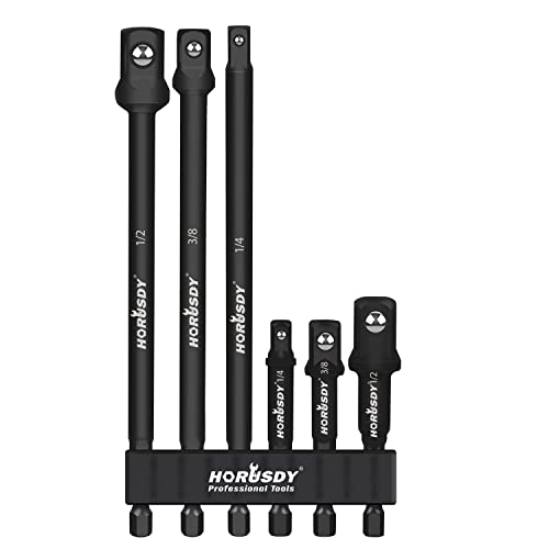 Image of 6-Piece Impact Sockets Adapter Sets, 3-Inch and 6-Inch Hex Shank 1 /4 inch 3 /8 inch 1 /2 inch
