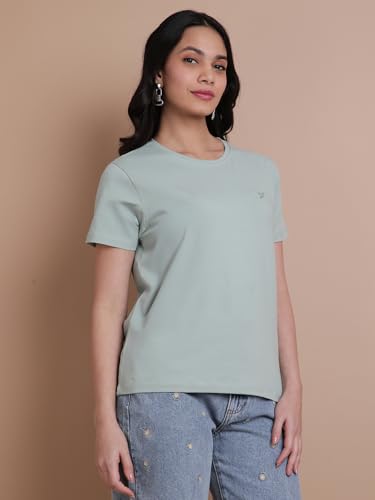 Image of TWIN BIRDS Women Cotton Elastane T-Shirt | Round Neck Casual Everyday Top