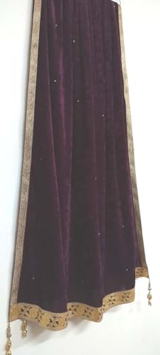 All Color Avalible Wine Indian Bridal Velvet Dupatta Golden Lace Work Party Wear Scarf,Shwal,Chunni Lastest Wedding Women,Tassels Scarves With Gold Tassels3
