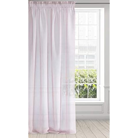 Eurofirany Smooth Etamine Ruffle Tape Curtains Transparent Elegant Glamour Bedroom Living Room Lounge, Fabric, Pink, W55” x L106” Cover