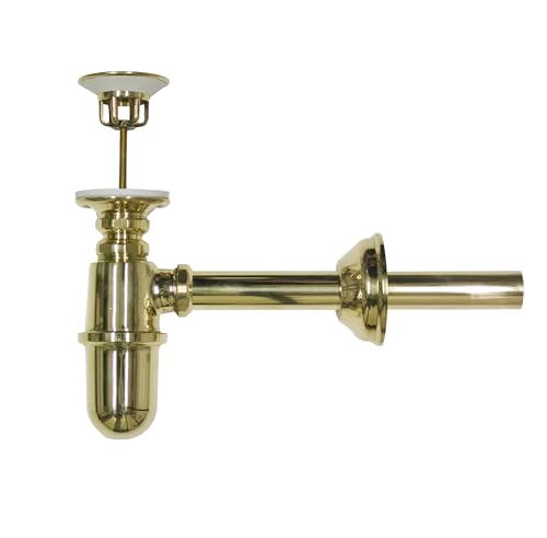 FONDERIA BONGIOVANNI | Sifone per Fontana da Giardino | Sifone in Ottone Lucido | con Piletta da 1 | per Fontana | Vasca Lavello | Scarico per Fontana