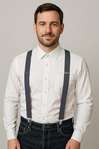 Image of RBOCOTT Mens Solid Color Suspender with 3 Cilps Adjustable Braces