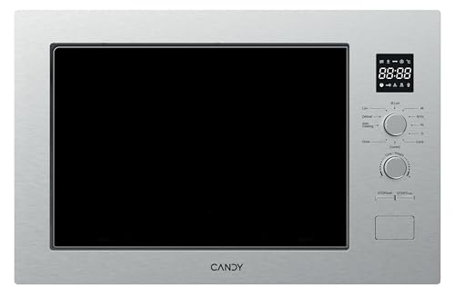 Candy 38 cm, forno a microonde integrato da 25 litri, griglia da 700 W, forno a microonde 800 W, 5 livelli di potenza, 8 funzioni, programmi di sbrinamento, controllo rotante, in acciaio inox, 31 x 60
