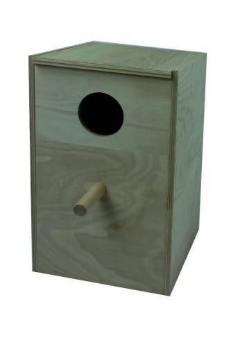 Nistkasten für Sittiche groß, Vogelhaus, Vogelbrutkasten, Vogelnistplatz, Brutkasten, Nisthöhle, Vogelunterkunft, Nistbox, Vogelhotel, Vogelbrutstätte, aufklappbarer Deckel, Nistmulde und Anflugstange