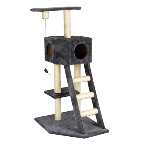 IRIS USA Three Tier Plush Cat Tree, Gray/Beige