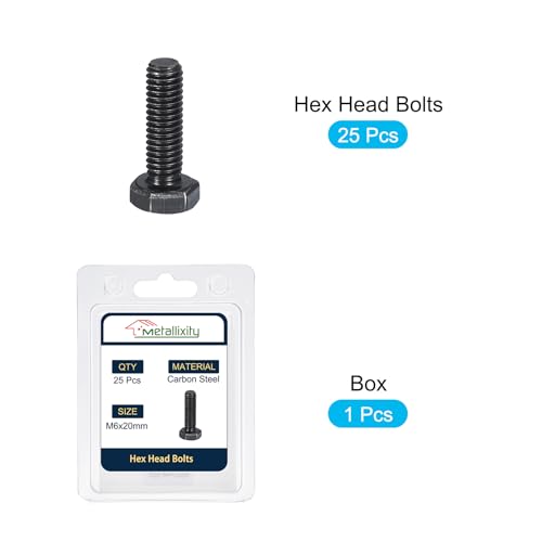 Image of METALLIXITY Hex Bolts (M6-1x20mm) 25Pcs, 8.8 Grade Carbon Steel Fully Threaded Black Oxide, Coarse Thread UNC Hex Head Screw Bolt - for Furniture Repair