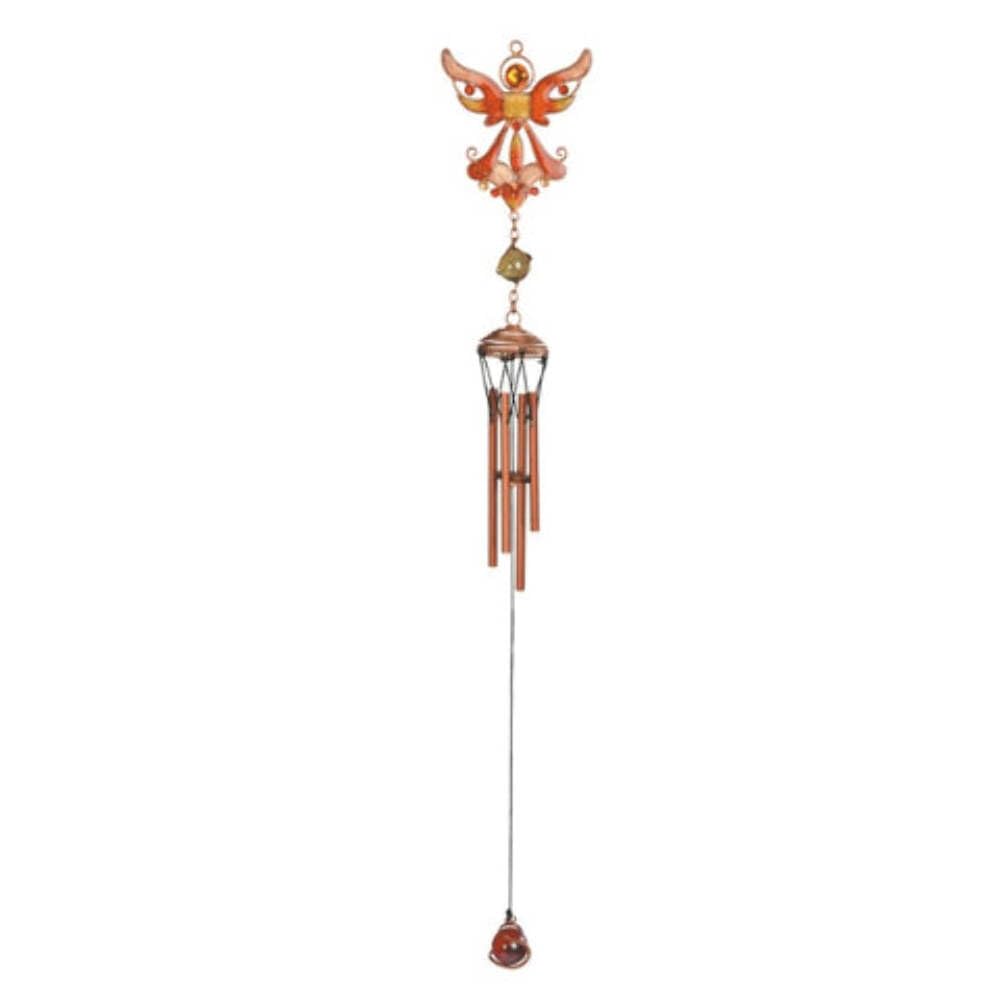 StealStreet SS-G-99367 Gem Copper Toned Wind Chime with Orange Flying Angel, 22.5"