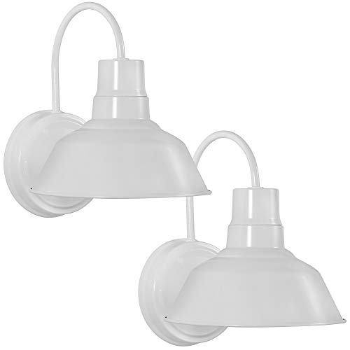 White Gooseneck Led Wall Sconce Barn Light Fixture - Industrial Antique Farmhouse Style - Vintage Patio Porch Wall Mount Light - Indoor/Outdoor - Ul Listed - 9W 800Lm Cool White (2Pck) #TOP11