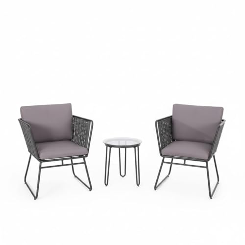 Image of LOCCUS 3 Piece Outdoor /Indoor Patio Furniture Set Waterproof Weaving Rope Couch Sofa Set with Powder-Coated Iron Conversation Bistro Set for Balcony,Lawn,Terrace,Backyard,Poolside (Grey)