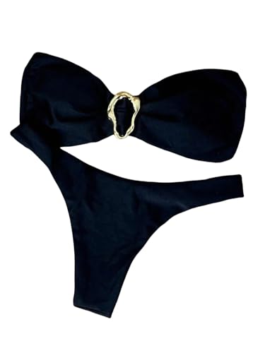 QJQ Women's Bandeau Swimsuits Strapless Tie Back Bikini Sets High Cut Cheeky 2 Piece Bathing Suit Swimwear