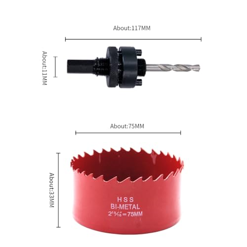 Laiwei 2.95inch Hole Saw, 75mm Hole Cutter with A2 Heavy Duty Mandrel, 4341 Drill Bit for Drilling Wood Sheet Metal - Image 2