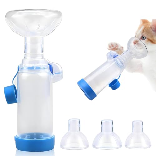YOFDAL Distanziatore per Aerosol per Cani e Gatti - Set con 3 Mascherine per Taglie Diverse - Camera di Erogazione per Facilità d'Uso, Compatibile con la Maggior Parte degli Inalatori MDI
