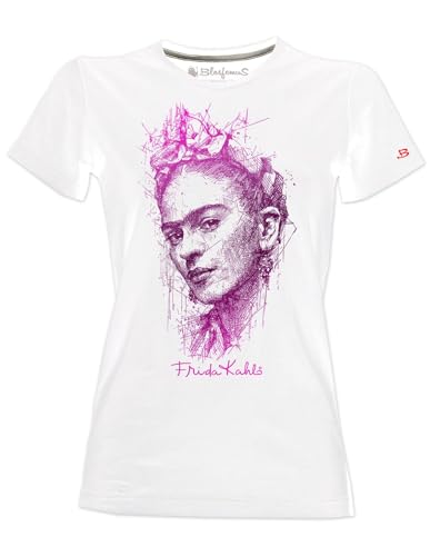 Blasfemus Camiseta de mujer – Frida Kahlo oficial estilo Sketch Art (blanco-violeta, S)