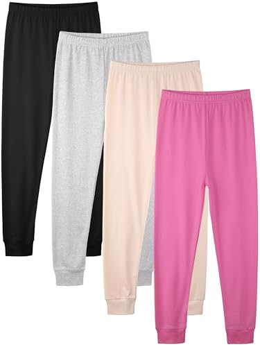 Girls Sweatpants, 4 Pack Cotton Pants Soft Jogger Girls' Activewear Performance Jogger Sweatpants for Kids