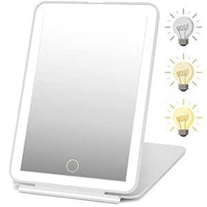 Rechargeable Travel Makeup Mirror 72 LED Lighted Makeup Travel Mirror Compact Slim Vanity Mirror with Lights Makeup Mirror with 3 Lighting Modes Dimmable Touch Screen (White)