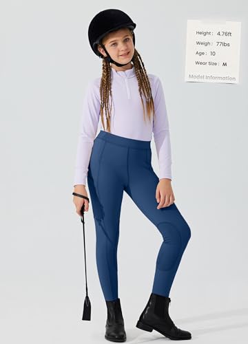 Image of Willit Girls Horse Riding Pants Tights Kids Equestrian Breeches Knee-Patch Youth Schooling Tights Zipper Pockets